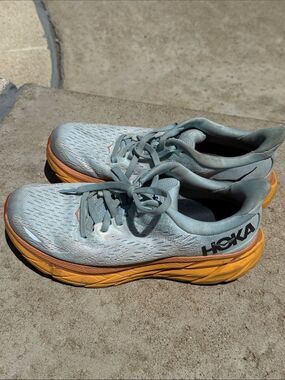 Hoka Clifton 8 Summer Song Ice Flow Blue Orange Running Shoes Womens Size 7